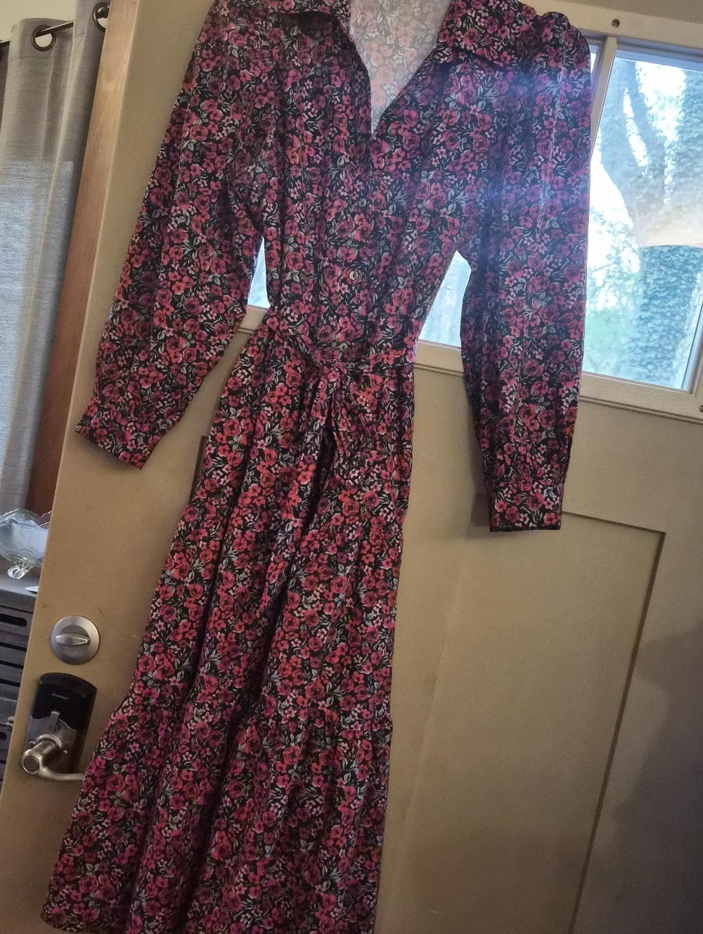 Long Button Up Floral Midi Dress Size S | Boho Cottagecore Dress